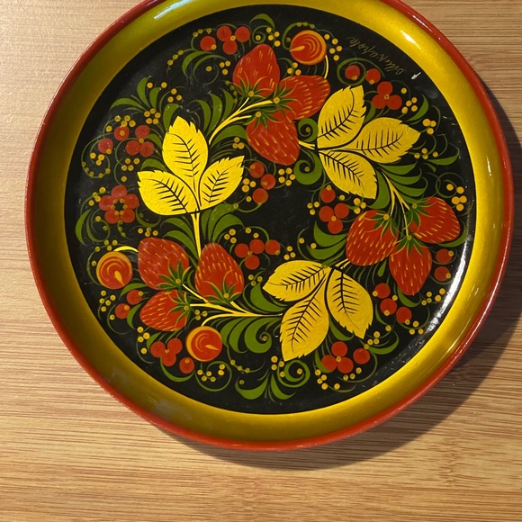 Vintage strawberries decorative plate - Khokhloma Painting Russian - Picture 5 of 12
